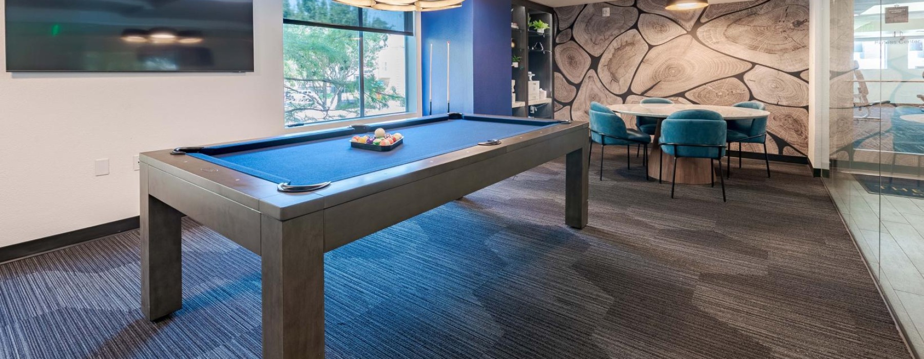 a pool table in a room